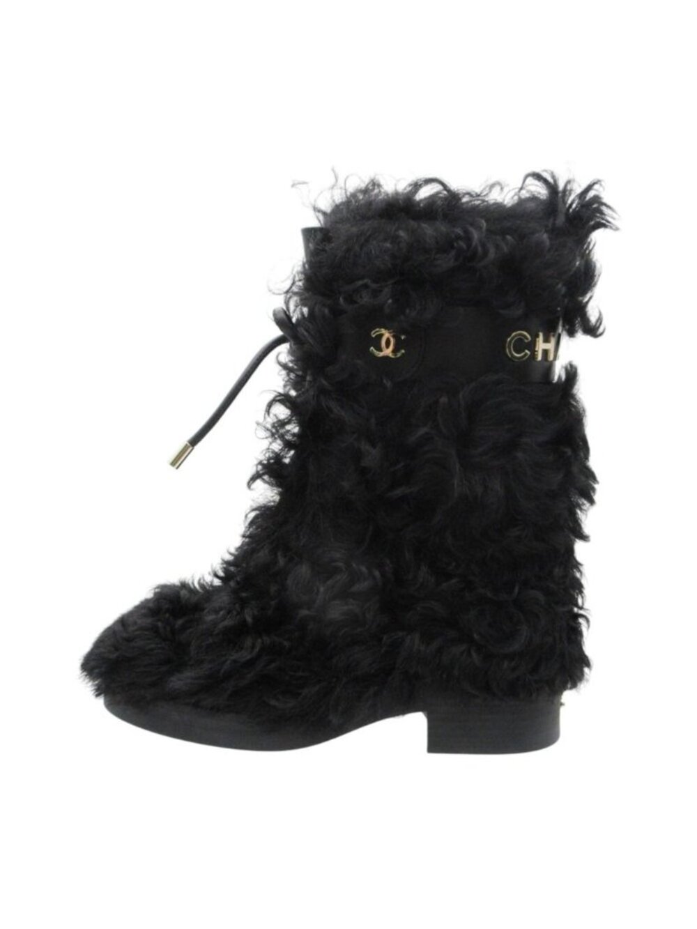 Chanel Boots Shearling Sheepskin CC Logo Shoes Black 37c